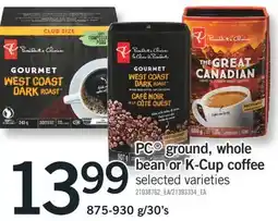 Fortinos PC GROUND, WHOLE BEAN OR K-CUP COFFEE 875-930 g/30's offer