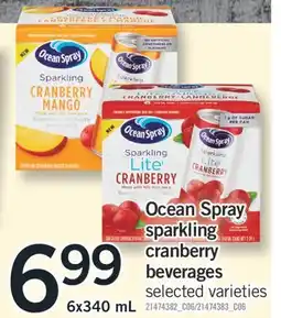 Fortinos Ocean Spray sparkling cranberry beverages 6x340 mL offer