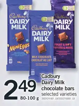 Fortinos Cadbury Dairy Milk bars 80-100 g offer