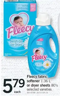 Fortinos Fleecy fabric softener 1.36 L or dryer sheets 80's offer