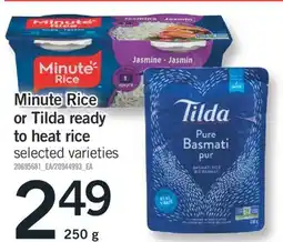 Fortinos Minute Rice or Tilda ready to heat rice 250 g offer