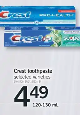 Fortinos Crest toothpaste offer