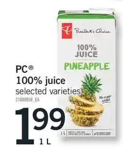 Fortinos PC 100% juice offer