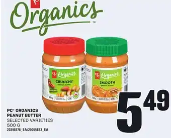 Loblaws PC ORGANICS PEANUT BUTTER, 500 G offer