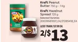 Loblaws Kraft Peanut Butter 750 g-1 Kg Kraft Hazelnut Spread 725 g offer