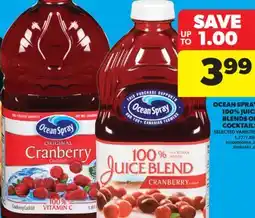 Real Canadian Superstore OCEAN SPRAY 100% JUICE BLENDS OR COCKTAILS 1.77/1.89 L offer