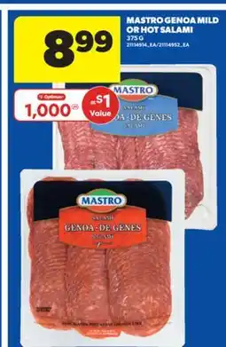 Real Canadian Superstore MASTRO GENOA MILD OR HOT SALAMI, 375 G offer
