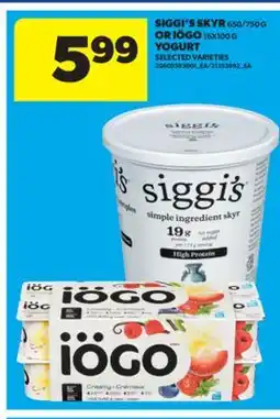 Real Canadian Superstore SIGGI'S SKYR 650/750 G OR IÖGO 16X100 G YOGURT offer