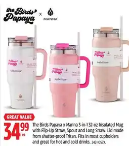 Canadian Tire The Birds Papaya x Manna 3-in-1 32-oz Insulated Mug with Flip-Up Straw, Spout and Long Straw offer