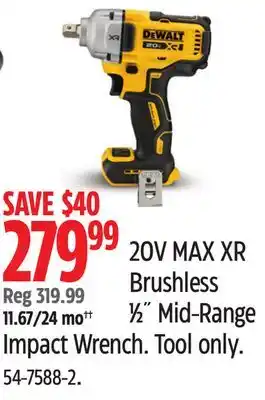 Canadian Tire DEWALT 20V MAX XR Brushless 1⁄2˝Mid-Range Impact Wrench offer