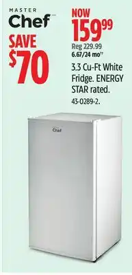 Canadian Tire Master Chef 3.3 Cu-Ft White Fridge offer