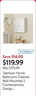 Walmart Teamson Home Bathroom Cabinet Wall Mounted 2 Contemporary Design Doors Shelves White offer
