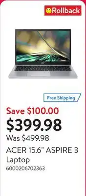 Walmart ACER 15.6 ASPIRE 3 Laptop offer