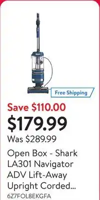 Walmart Open Box - Shark LA301 Navigator ADV Lift-Away Upright Corded Vacuum with Crevice Tool & Upholstery Brush Tool, Blue offer
