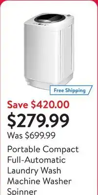 Walmart Portable Compact Full-Automatic Laundry Wash Machine Washer Spinner offer