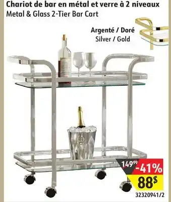 Hart Metal & Glass 2-tier bar Cart offer