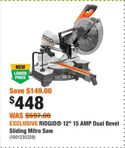 Home Depot EXCLUSIVE RIDGID 12 15 AMP Dual Bevel Sliding Mitre Saw offer