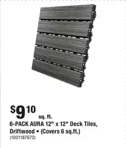Home Depot 6-PACK AURA 12 x 12 Deck Tiles, Driftwood • (Covers 6 sq.ft.) offer