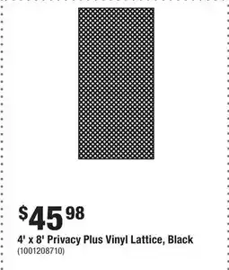Home Depot 4' x 8' Privacy Plus Vinyl Lattice, Black offer