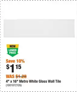 Home Depot 4 x 16 Metro White Gloss Wall Tile offer