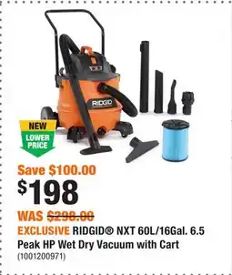 Home Depot EXCLUSIVE RIDGID NXT 60L/16Gal. 6.5 Peak HP Wet Dry Vacuum with Cart offer
