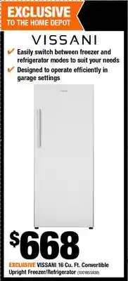Home Depot VISSANI 16 Cu. Ft Convertible Refrigerator/Freezer offer