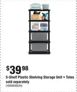 Home Depot 5-Shelf Plastic Shelving Storage Unit • Totes sold separately offer