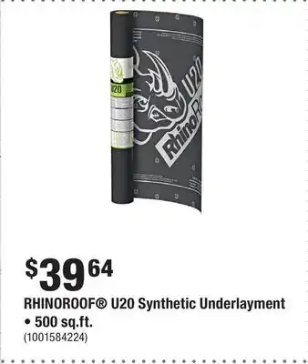 Home Depot RHINOROOF U20 Synthetic Underlayment • 500 sq.ft offer