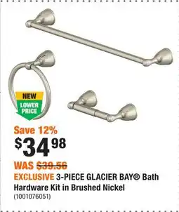 Home Depot EXCLUSIVE 3-PIECE GLACIER BAY Bath Hardware Kit in Brushed Nickel offer