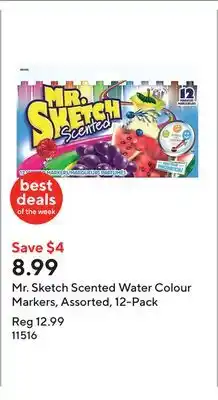 Staples Mr. Sketch Scented Water Colour Markers, Assorted, 12-Pack offer