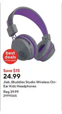 Staples Jlab JBuddies Studio Wireless On-Ear Kids Headphones offer