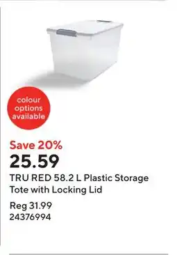 Staples TRU RED 58.2 L Plastic Storage Tote with Locking Lid offer