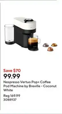 Staples Nespresso Vertuo Pop+ Coffee Pod Machine by Breville - Coconut White offer