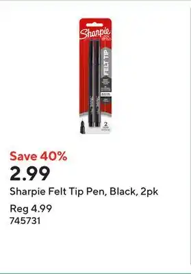 Staples Sharpie Felt Tip Pen, Black, 2pk offer