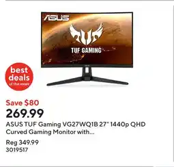 Staples ASUS TUF Gaming VG27WQ1B 27 1440p QHD Curved Gaming Monitor with FreeSync Technology offer