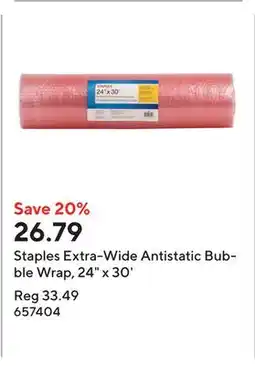 Staples Staples Extra-Wide Antistatic Bubble Wrap, 24 x 30' offer