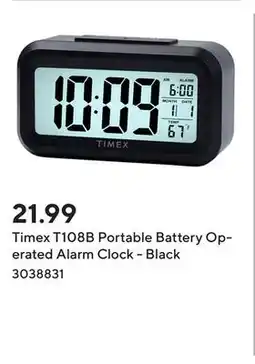 Staples Timex T108B Portable Battery Operated Alarm Clock - Black offer