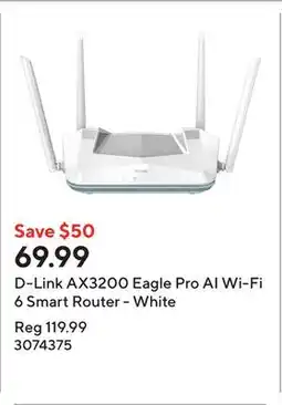 Staples D-Link AX3200 Eagle Pro AI Wi-Fi 6 Smart Router - White offer