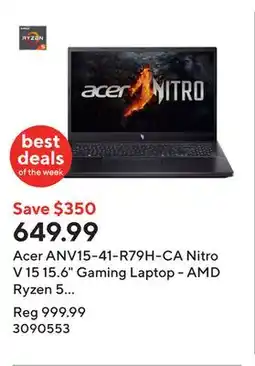 Staples Acer ANV15-41-R79H-CA Nitro V 15 15.6 Gaming Laptop - AMD Ryzen 5 7535HS – RTX2050 - 512GB SSD - 8GB RAM - Windows 11 - Black offer