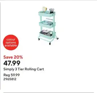 Staples Simply 3 Tier Rolling Cart offer