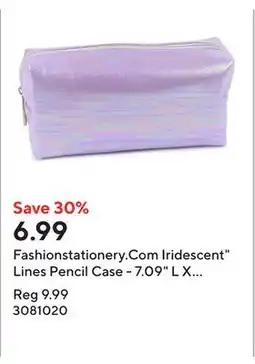 Staples Fashionstationery.Com Iridescent Lines Pencil Case - 7.09 L X 3.54 H X 1.97 W - Lilac Iridescent offer