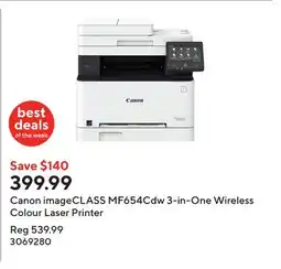 Staples Canon imageCLASS MF654Cdw 3-in-One Wireless Colour Laser Printer offer