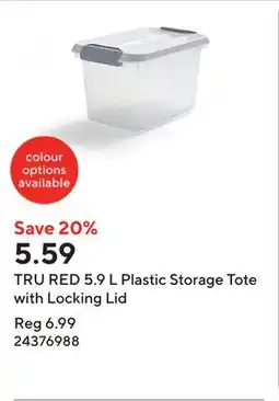 Staples TRU RED 5.9 L Plastic Storage Tote with Locking Lid offer
