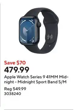 Staples Apple Watch Series 9 41MM Midnight - Midnight Sport Band S/M offer