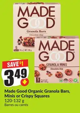 FreshCo Made Good Organic Granola Bars Minis or Crispy Squares 120-132g offer