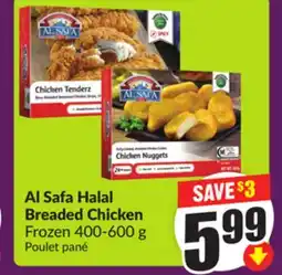 Chalo FreshCo Al Safa Halal Breaded Chicken Frozen 400-600 g offer