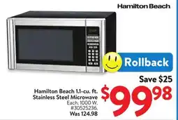 Walmart Hamilton Beach 1.1 cu.ft. Stainless Steel Microwave offer