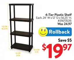 Walmart 4-Tier Plastic Shelf offer