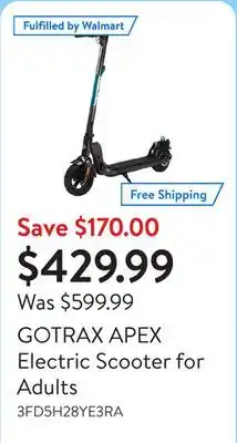 Walmart GOTRAX APEX Electric Scooter for Adults offer