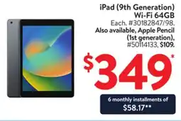 Walmart iPad (9th Generation) Wi-Fi 64GB offer